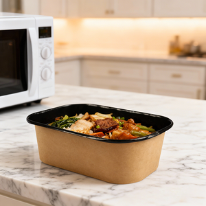 Conteneur alimentaire rectangulaire en papier kraft jetable, écologique et biodégradable, pour emporter, bol en papier rectangulaire - Product Image 4