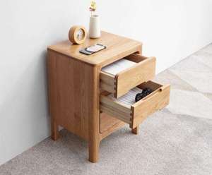Table de chevet classique moderne, fabriquée à la main en bois massif de qualité supérieure, avec double tiroir de rangement pour les espaces de chambre contemporains - Product Image 3