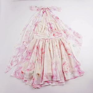 Vestido Mini Halter Floral Romántico Francés para Mujer, Vestido Corto con Cintura Ajustada y Falda Acampanada, Vestido de Verano para Playa, Vacaciones y Fiestas - Product Image 6
