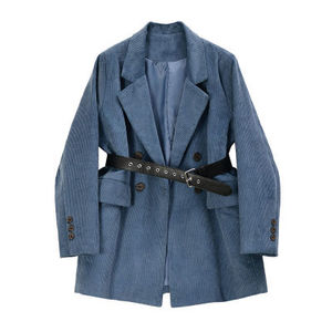 <span class=keywords><strong>Chaqueta</strong></span> holgada de manga larga con cinturón para <span class=keywords><strong>mujer</strong></span>, <span class=keywords><strong>Blazer</strong></span> de <span class=keywords><strong>talla</strong></span> <span class=keywords><strong>grande</strong></span> con abertura azul para primavera y otoño - Product Image 1