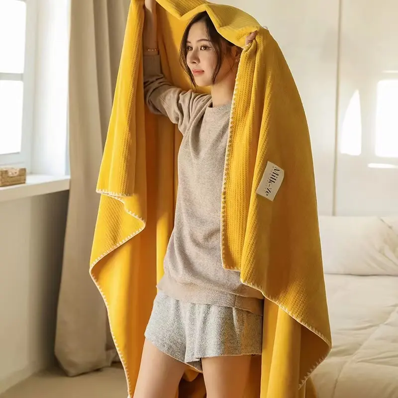 High quality skin friendly winter thickened flannel solid color double waffle blanket bedding
