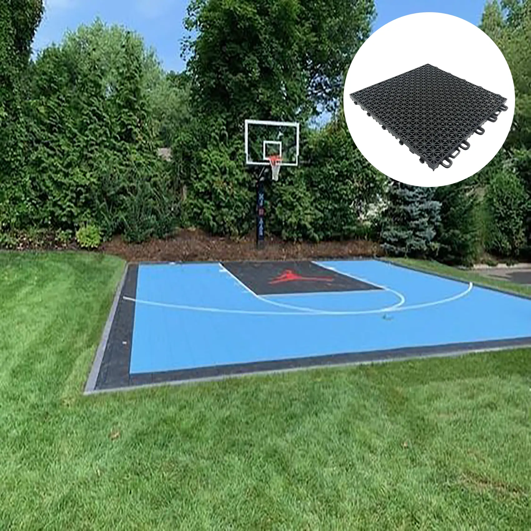 Baldosas de plástico de corte medio para baloncesto, accesorio de fácil instalación para exteriores, bricolaje, para patio trasero, pista de tenis, Cou deportivo entrelazado