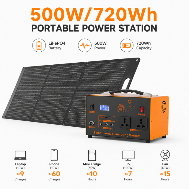 Wedding Party Lighting 720Wh 500W Pure Sine Wave MPPT Energy Storage Case Mobile Solar Power Station for Direct Supply Events