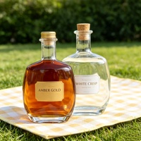 Bouteille en verre givré transparente de 750 ml, personnalisée en usine, de qualité alimentaire, vide, recyclable, avec étiquette, pour gin, tequila, whisky, liqueur