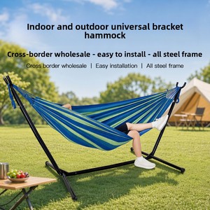 <span class=keywords><strong>Soporte</strong></span> para <span class=keywords><strong>Hamaca</strong></span> Doble de Exterior con Estructura de Acero y Superficie de Lona, Silla Columpio Portátil para Patio y Camping - Product Image 2