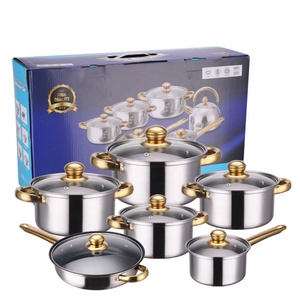 Ensemble de 12 ustensiles de cuisine sans fumée en acier inoxydable avec couvercle en verre, compatible tous feux, style moderne, comprenant une casserole à lait, une marmite à soupe et une poêle à frire - Product Image 1