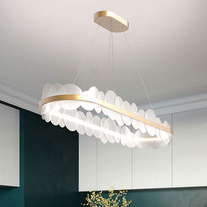 Lampe pendante moderne en forme d'anneau design classique avec télécommande en acrylique givré et or pour espaces de taille moyenne - Product Image 3