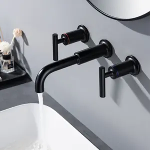 สีดำก๊อก sink สีขาว Suppliers-ก๊อกผสมน้ำสีดำผิวด้าน3รูสำหรับห้องน้ำ,ก๊อกอ่างล้างหน้าอ่างล้างมือ