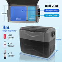 Réfrigérateur de voiture portable à triple tension, design sportif, 55L, double zone, compresseur, boîte de refroidissement compacte, congélateur pour le camping