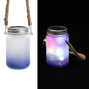 Topjlh Sublimation Gradient Couleur Out Porte Lampe Solaire Cadeau <span class=keywords><strong>De</strong></span> Noël Décoration Bouteille En Verre Givré Mason Jar avec Corde <span class=keywords><strong>De</strong></span> Chanvre - Product Image 3
