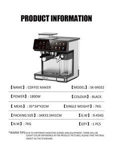 Machine à café expresso portable automatique en acier inoxydable avec écran tactile, mousseur à lait, 20 bars, pour usage domestique, garantit une saveur riche et intense - Product Image 6