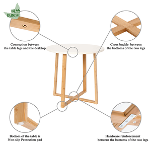 Couchtisch, Nachttisch, runde Form, natürliche Bambusbasis, gemütlicher, lässiger Stil, kleiner Nachttisch, ideal für Lampen und Bücher - Product Image 3