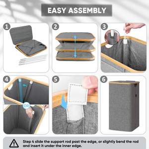 Custom 100L Collapsible <b>Laundry</b> Hamper Bamboo Foldable <b>Laundry</b> Basket with Handles for Storage Dorm Room Essentials - Product Image 4