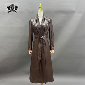 Veste longue en cuir d'agneau véritable Janefur pour femme, printemps-automne, marron, noir, imperméable, pour femmes - Product Image 1