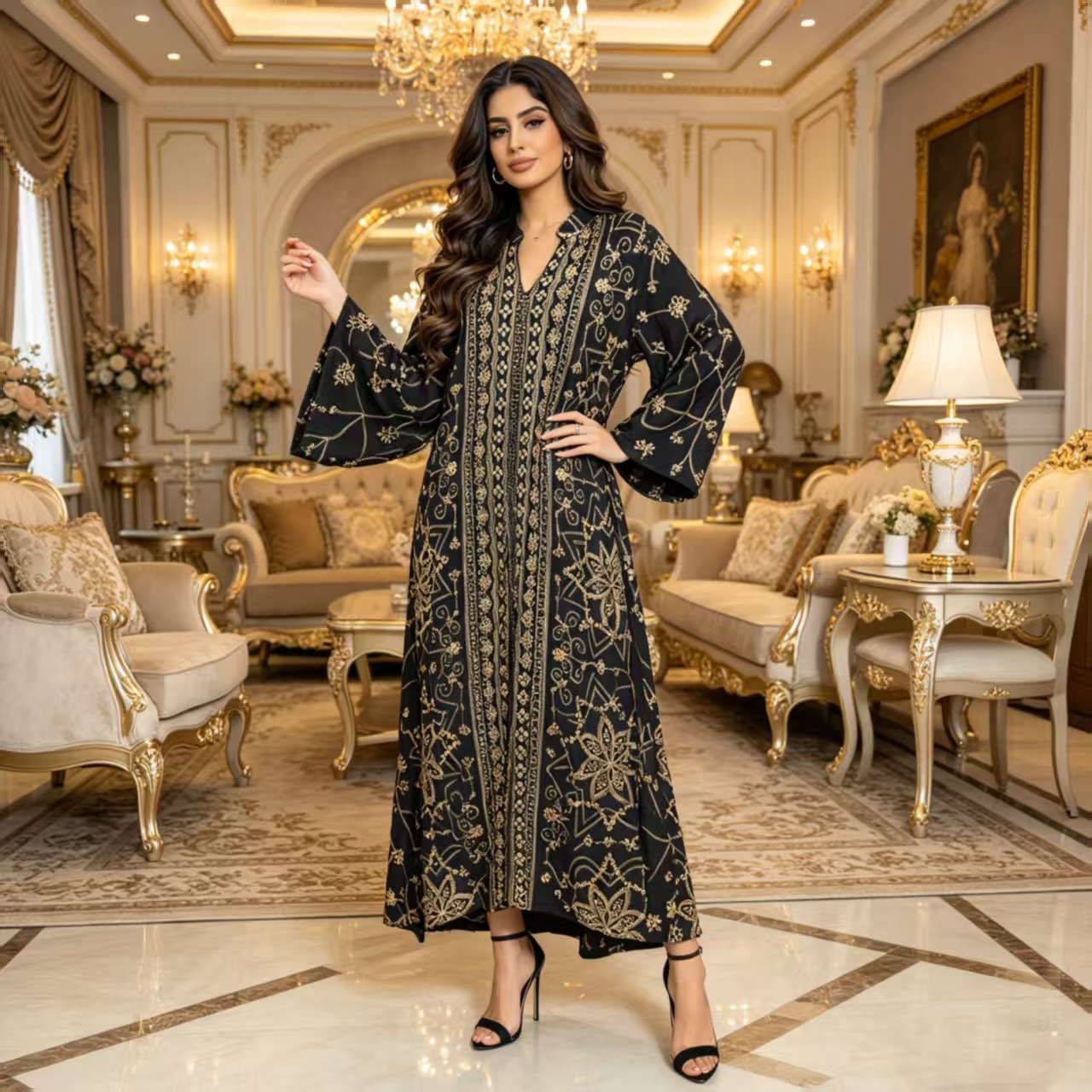 Deals Black Gold Dress Muslimah Luxurious Velvet Feel | Alibaba.com