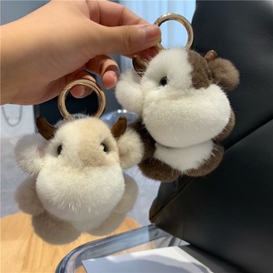 Lindo Peluche de Vaca para Niños, Adorno, Llavero, Joyería, Regalos de Cumpleaños, 9 cm, Llavero de Piel de Visón <span class=keywords><strong>Real</strong></span>, Colgante para Bolso - Product Image 3