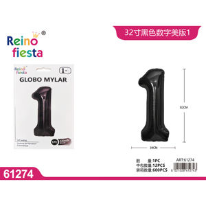 Palloncino Mylar 32 pollici numero 1 nero per eventi di laurea e celebrazioni per la festa della mamma ordine minimo 100 pezzi - Product Image 1