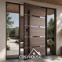 Porte pivotante en bois massif moderne de luxe, porte d'entrée en bois sur mesure pour entrée de villa
