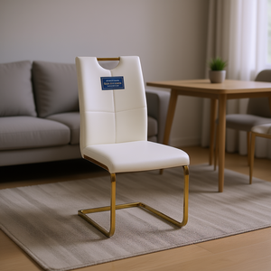 Sedia da pranzo moderna in similpelle con gambe in metallo dorato, seduta imbottita e rivestita per sala da pranzo, arredamento per la casa - Product Image 2