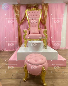 Fauteuils de pédicure rose, ensemble de fauteuils trône roi et reine, fauteuil de pédicure et de manucure, canapé de pédicure doré - Product Image 1