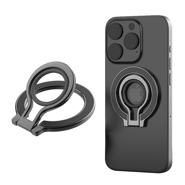 Double Sided Magnet Magnetic Metal Mobile Phone Ring Holder With Silicone Strap for iPhone 16 15Pro Ring Bracket