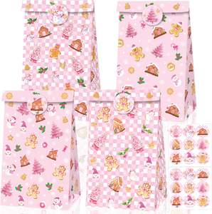 Sac en papier kraft blanc à fond plat pour snacks, bonbons et friandises – Idéal pour les cadeaux de fête de Noël rose – Vente chaude - Product Image 1