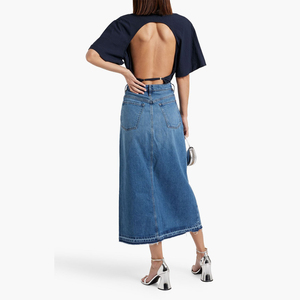 All'ingrosso personalizzato con bottone frontale Casual lungo lungo con volant sirena <span class=keywords><strong>a</strong></span> vita alta da donna Maxi <span class=keywords><strong>gonna</strong></span> in Denim <span class=keywords><strong>a</strong></span> coda di pesce - Product Image 3