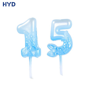 Décoration de gâteau de fête, bougies d'<span class=keywords><strong>anniversaire</strong></span> en forme de queue de sirène, personnalisées 2026, métalliques, couleur dégradée - Product Image 1