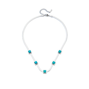 Geometric Turquoise Square Titanium Steel Snake Chain Necklace Gold Party Jewelry - Product Image 5