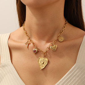 สร้อยคอจี้รูปหัวใจขนาดใหญ่ประดับเพชร ดีไซน์สวยหรู ผลิตจากสแตนเลสสตีล 316L ชุบทอง 14k 18k PVD สำหรับผู้หญิง - Product Image 1