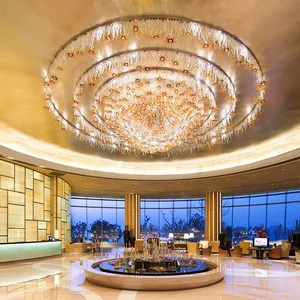 New Banquet Hall Pendant Light Restaurant Hotel Lobby Villa Big Customized LED Crystal Chandelier