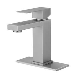 Grifo de Lavabo Monomando de un Solo Orificio, Diseño Moderno en Níquel Cepillado, Válvula de Cerámica, Construcción en Latón - Product Image 3