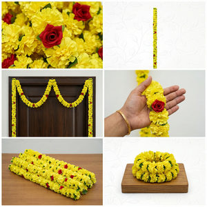 Guirnalda de Flores Artificiales de Caléndula Amarilla y Roja, Decoración Floral Colgante para Bodas, Festivales, Templos y Decoración del Hogar - Product Image 6