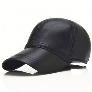 Gorra de Béisbol de Cuero Genuino Negro, 6 Paneles, para Hombre y Mujer - Product Image 1