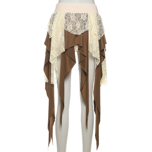 Viviblook Z312SK Nouvelle jupe irrégulière Y2K décontractée pour femme, style streetwear, avec empiècements de rubans et taille haute contrastante - Product Image 4