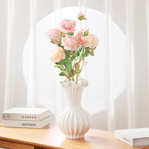 Vase en céramique blanc émaillé minimaliste de qualité supérieure à large ouverture avec fonction hydroponique pour la présentation de fleurs séchées ou fraîches dans le salon - Product Image 4