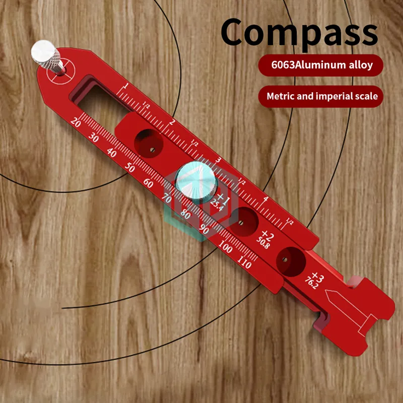 Regla métrica/pulgadas para telémetro de carpintería, buscador central, Círculo de trazado, medidor de carpintería, brújula, herramientas de medición