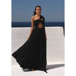 GUGLIELMO BONINI Robe droite en coton tissé noir longueur plancher <span class=keywords><strong>Callista</strong></span> - Product Image 1