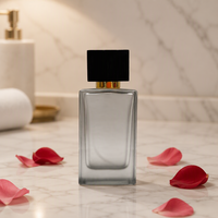 Flacon de parfum en verre transparent à fond épais, 50 ml, carré, vide, avec bouchon en cristal – Meilleure vente