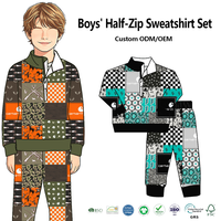 Ensemble sweat-shirt demi-zip OEM pour garçons, tenue 2 pièces patchwork pour enfants, pull à manches longues et pantalon de jogging, vêtements pour enfants en gros