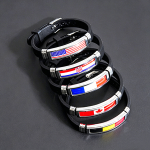 Pulsera de Silicona con Bandera de Acero de Titanio, Decoración con Nombre de País - Brasil, España, Portugal, Inglaterra, Brazaletes Modernos - Product Image 1