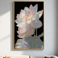 Peinture décorative personnalisée en verre de lotus irisé Art mural floral moderne pour salon chambre à coucher Vente en gros