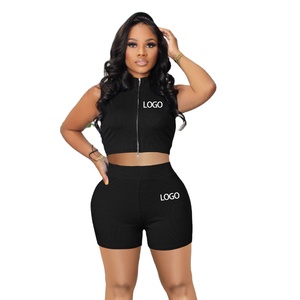 Ultimo Design semplice Shorts Hot e senza maniche Set di felpa Top corto da <span class=keywords><strong>donna</strong></span> estate Biker Set due pezzi Set di <span class=keywords><strong>abbigliamento</strong></span> da <span class=keywords><strong>donna</strong></span> - Product Image 2