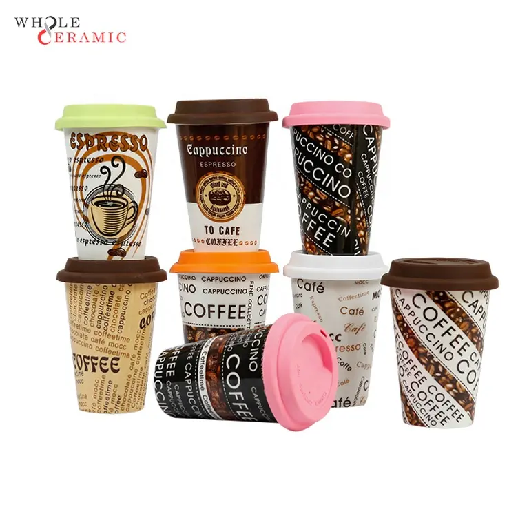 Wt22 Sublimation Custom Porcelain Travel Coffee Mug Gift Set, Oem Ceramic Tea Cup Silicone Lid Wholesale