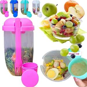 Tasse à salade en plastique transparent avec fourchette pour fruits légumes noix régime repas récipient alimentaire outils de salade nutritifs - Product Image 1