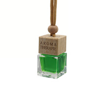 Diffuseurs de parfum pour voiture 8 ml vides, à suspendre, pour huiles essentielles, en verre avec couvercle en bois et emballage en boîte, sculpture offerte