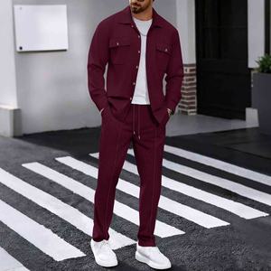 Nuovo Completo Casual da Uomo Primaverile e Autunnale in Stile Europeo e Americano, <span class=keywords><strong>Camicia</strong></span> <span class=keywords><strong>a</strong></span> Maniche Lunghe e Pantaloni in Tinta Unita - Product Image 2