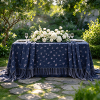 Nappe rustique en coton et lin à franges, motif floral vintage, pour banquets d'hôtel, fêtes de jardin et décoration de table à domicile
