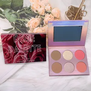 Private Label No Logo 6 Couleur Blush Surligneur Poudre Pressée DIY Longue Durée Haute Pigment Contour Palette