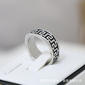 Bague en acier titane à motif de grande muraille pour hommes, design géométrique, bijoux pour l'index, cadeau SA604 - Product Image 4